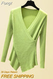 Sexy V-Neck Long Sleeve Pullover Knitted Sweater Women 2023 Winter Sweaters Knitwear Korean Woman Clothes