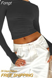 Women T-shirt Crop Tops Harajuku Spring Fall Clothes Long Sleeve Crew Neck Solid Slim Ladies Top Thumb Holes for Daily