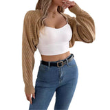 Shooting Autumn And Winter Casual Pure Color Hollow Lantern Sleeve Sweater Coat Women's