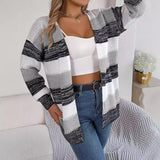 Fongt 2025 Casually Striped Striped Lantern Sleeve Sweater Jacket