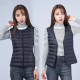 Down Vest Female 2024 New Winter Light Liner Short White Duck Velvet Vest Round Neck V Collar Two Wear-Outfit