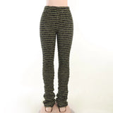 Spring Striped Casual Pants Knitted And Stitched Sexy Slim High Waist Personality Long Trousers-Outfit