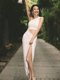 Shu Qi Same High-End Sexy Umbilical Sleeveless Dress Temperament Ass Open-Fork Dress Dress