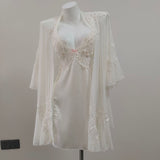 Fongt New Sexy Deep V Plus Chest Pad Pajamas Female Embroidery Lace Perspective Temptation To Tempt The Ribbon Pyjamas Home Clothes Thin