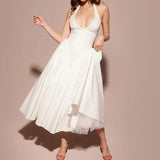 Spice Girl Sexy Wind Dress Woman 2025 Spring/Summer New Fashion Temperament Folds And Body Design-Sense Hanging Neck