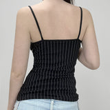 Fongt Cloth Forget Black And White Striped Lace Lace Splicing V-Neck Sling Vest Sexy Set-Up Inside The Body