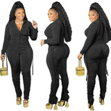 Drawstring Bandage Two Piece Outfits for Women Birthday Party Club Matching Sets Shirt Top and Stacked Pant Sets Undefined-Outfit