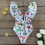 Printed Flowers Even Lotus Leaf Side Body Swimsuit Women 2025 New Swimsuit Bare
