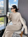 Elegant Soft Knitted Sets Women Autumn Winter Warm Casual Two Pieces Sweater and Pants Outfits Solid Tracksuit