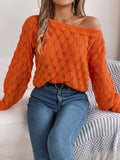 Real Shooting Autumn And Winter Leisure Feathers Hollow Word Collar Shoulder Lantern Sleeve Sweater Women's
