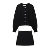 Fongt Women's INS Explosion Grand Buckle Knitted Coat Mini-Skirt Set
