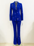 Fongt Star Fashion New Heavy Industry Metal Hole A Buckle Blazer Trouser Suit Two