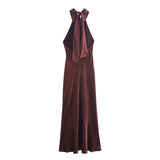 Fongt 2025 New Dress Women's High-End Bare Back Hanging Neck French Elegance