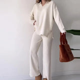 Fongt 2025 New Solid Fashion Collar Loose Leisure Knitting Two Sets Of Women