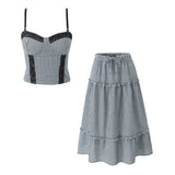 Spring New French Plaid Lace Hanging Half-Length Skirt Suit With Chest Cushion A-Outfit