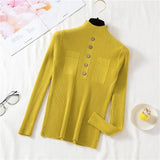 Pullover Women Sweater Autumn Knitted Button Long Sleeve Half Turtleneck Female Jumper Elastic Korean Fashion Blouse