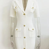 STREET Newest 2022 Designer Runway Fashion Women's Short Sleeve Notched Collar Lion Buttons Knitted