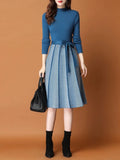 Vintage Elegant Knitted Sweater Pleated Dresses New Winter Women Long Sleeve Office Lady Casual Midi Vestido Da