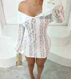 Fongt Women's Clothing Explosion Fashion Elegant Sexy One-Word Shoulder Lace Dress