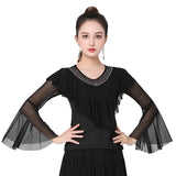 Dance Tops Long Sleeve Latin for Women's V-neck Tops-Outfit
