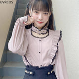 Women Shirts Lolita Y2K Cute Japanese Style Blouse Elegant Long Sleeve Sweet Tops Casual Office Ladies Aesthetic Shirt-Outfit