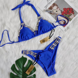 Fongt Sexy Metal Accessories Rhinestone Women's New Holiday Bikini Lace
