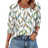 Fongt Color Women's Clothing 2025 Autumn Loose Leisure Printing Seven-Sleeve Round-Neck T-Shirt Top