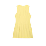 Fongt Summer New Women's Linen Fluffy Round Neckless Short Dress