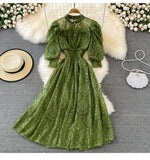 Fongt Wind Collar High-Rise Thin Foam Sleeve Lace Dress Bohemian Seaside Holiday Dress Dress