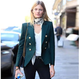 QUALITY Newest 2022 Baroque Designer Blazer Women's Metal Lion Buttons Double Breasted Blazer Jacket Size S-XXXL Dark