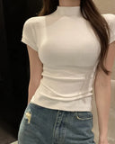 Fongt Desire Wind Half High Turtleneck Short-Sleeved T-Shirt Female 2024 Summer Slim Show Thin Bottom Shirt With Student Jacket Ins