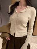 Collar Striped Minority Knitted Cardigan Women's Autumn And Winter New Slim Long-Sleeved Bottom Sweater Jacket-Outfit