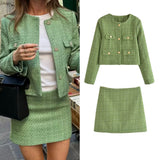 Fongt 2024 New Double Pocket Rough Jacket Jacket Mini Skirt Suit E52685-Outfit