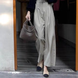 Fongt Casual Suit Trousers Women 2025 Summer New Scycter Trousers Gray Thin Straight Legs Nine Trousers