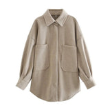 Autumn Winter Women Jacket Long Sleeves Lapel Collar Solid Oversized Warm Thicken Women Coat Fashion High Street