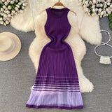 Fongt Summer High-End Sense Temperament Round Recipient Waist Thin A-Word Mesh Splicing Knitted Vest Dress