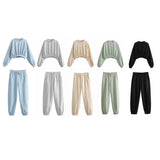 New Basic Short Style Sweater 8417803 Elastic Waist Jogging Trousers Set-Outfit