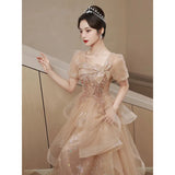 Evening Dress Women 2025 New Banquet Temperament Light Luxury Small High-End Champagne Style Lead The Annual Meeting Art