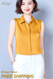 Summer Satin Blouse for Women Polo-Neck Sleeveless Vest Chiffon Shirts OL Womens Tops and Blouses Solid Fashion Ladies