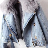 Faux Fur Collar Lining Denim Jacket-Outfit
