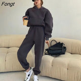 Spring Women Hoodies Sweatshirt Tracksuit Fleece Cotton 2 Pieces Sets Female Pants Suits