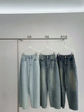 [Daihe] Autumn New Casual High Waist Retro Machete Temperament Versatile Wide Leg Contrast Color Jeans H7076-Outfit