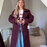 Fongt Women's Explosive Wine Red Loose Collar Long Sleeve Single Button Coat