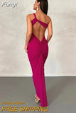 Pleated Backless Sexy Maxi Dresses for Women 2023 Summer One Shoulder Bodycon Long Dress Elegant Party Evening y2k