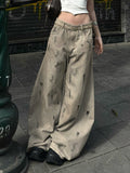 Fongt Water Wash Retro To Do Old Work Clothes High-Waist Jeans Babes BF Wind Straight Loose Leisure Trousers