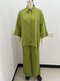 Fongt Explosion Women's Wide-Sleeved Linen Shirts Tight Straight Pants Set