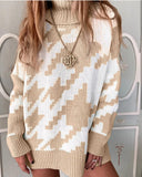 suelto vestido Casual de mujer de punto Jersey largo de gran manga larga Invierno pata de gallo Jer 2020