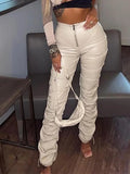 Stacked Pu Leather Pants-Outfit