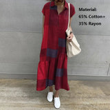 Elegant Summer Long Shirt Dress Women Lapel Neck Short Sleeve Solid Loose Work Sundress Robe Femme Maxi