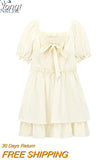 Collar Dress For Women Clothes 2023 Elegant Bow Agaric Lace Short Sleeve 2023 Summer A-line Dress High Waist Midi